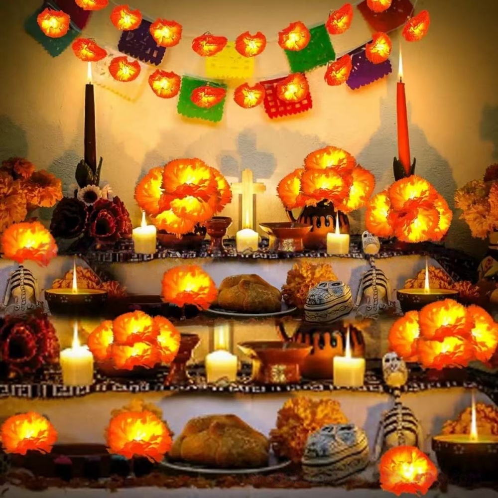 Halloween Led String Lights Orange - 메리골드 꽃 LED 스트링 조명 할로윈
