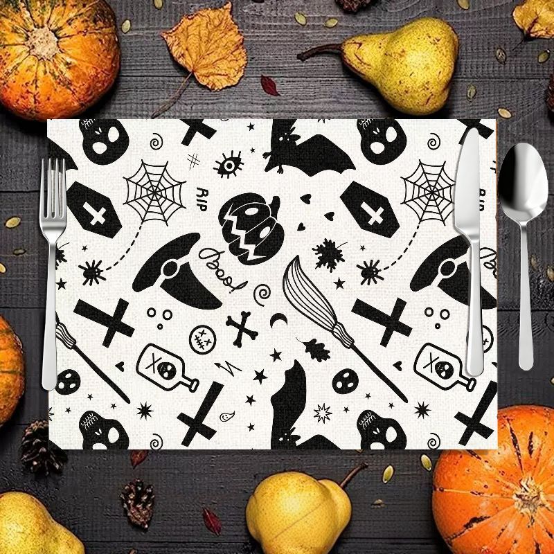 Halloween Skeleton Decoration - VIKAMA 2/4/6PCS 할로윈 식사 매트 해골