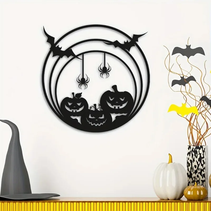 Spider Web Halloween Decoration - 할로윈 금속 벽 장식, 호박, 박쥐,