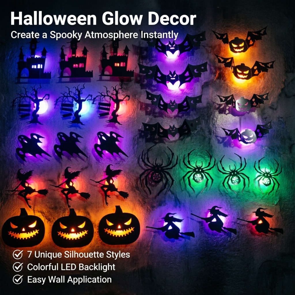 Halloween Pumpkin Decor Led - 8개/세트 LED 할로윈 벽 스티커, 3D