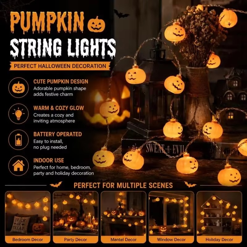 Halloween Pumpkin Decor Led - 할로윈 호박 모양 LED 전구 스트링,