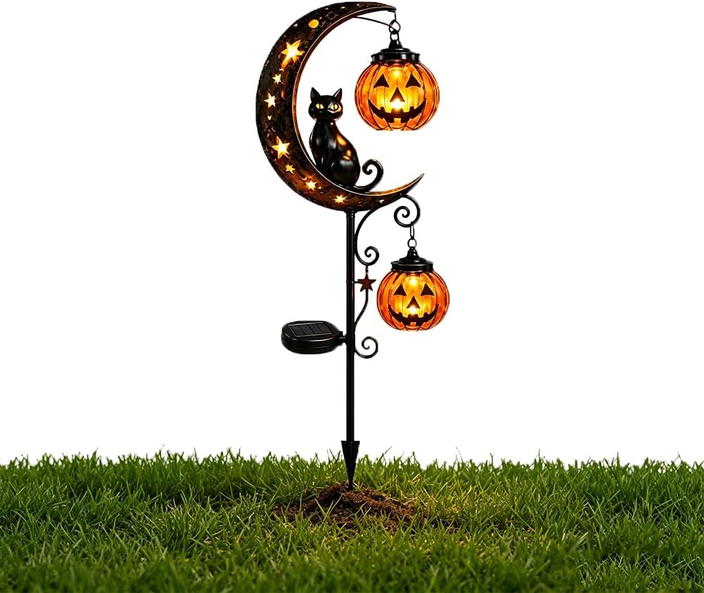 Halloween Pumpkin Decor Led - 태양광 할로윈 검은 고양이 호박 달