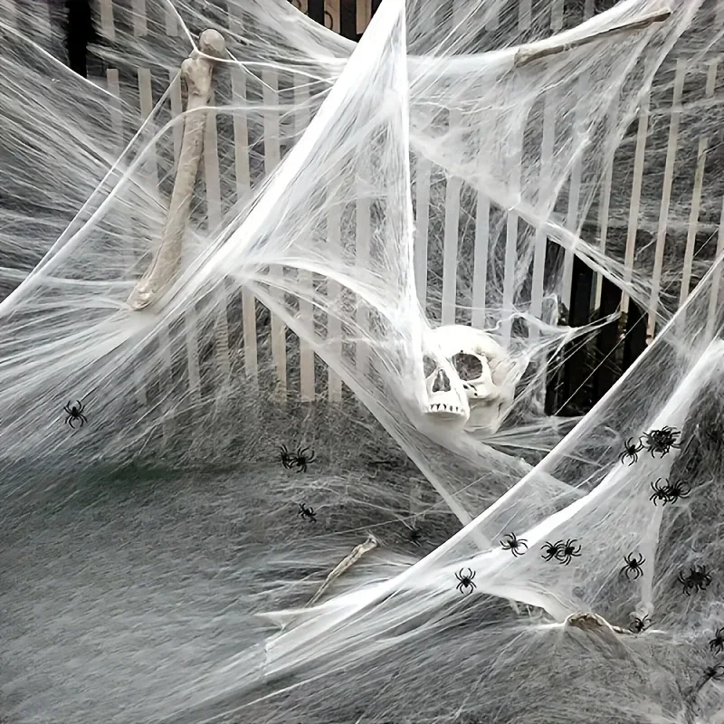 2마리의 거미가 함께 있는 늘어나는 거미줄, 할로윈 파 - Spider Web Halloween Decoration 리뷰 및 가격
