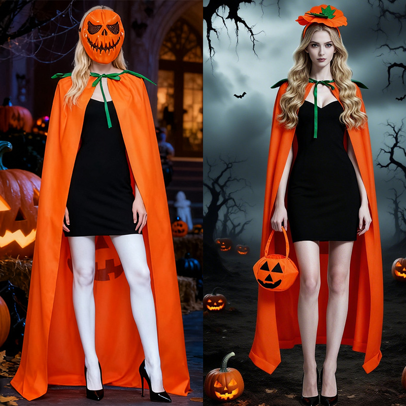 할로윈 호박 의상 케이프 세트, 오렌지색 잭오랜턴 망토 - Pumpkin Lantern Halloween 리뷰 및 가격