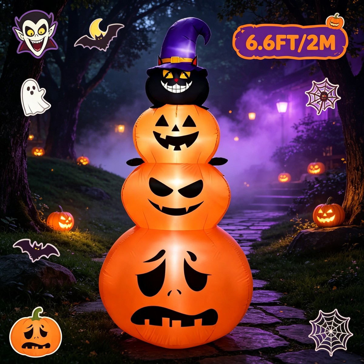 야외 휴일 장식품 할로윈 풍선형 호박 쌓기 장식 검은  - Halloween Pumpkin Decor Led 리뷰 및 가격