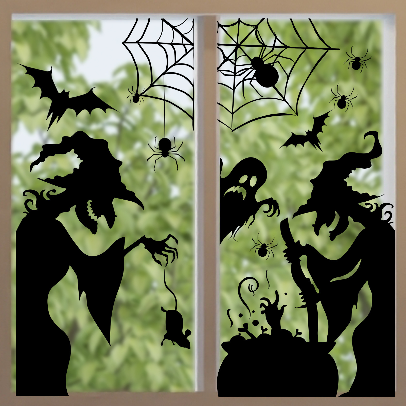 할로윈 정전기 창문 스티커, 공포스러운 마녀, 유령,  - Spider Web Halloween Decoration 리뷰 및 가격