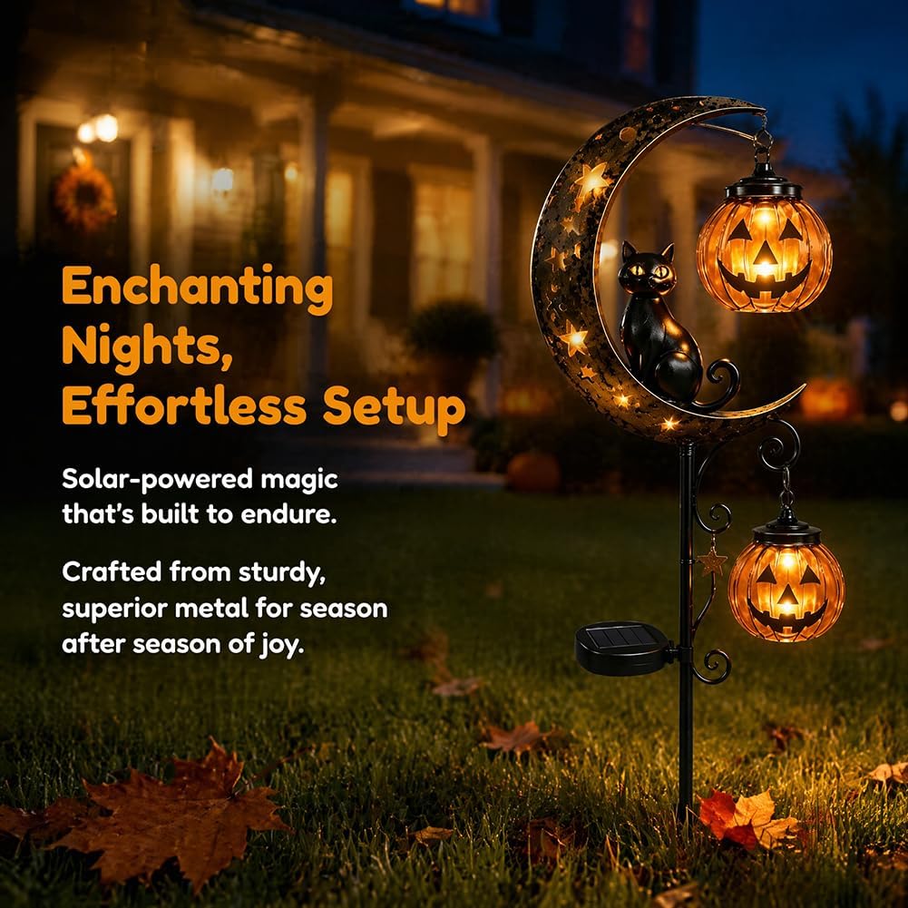 태양광 할로윈 검은 고양이 호박 달 정원 장식등, 야외 - Halloween Pumpkin Decor Led 리뷰 및 가격